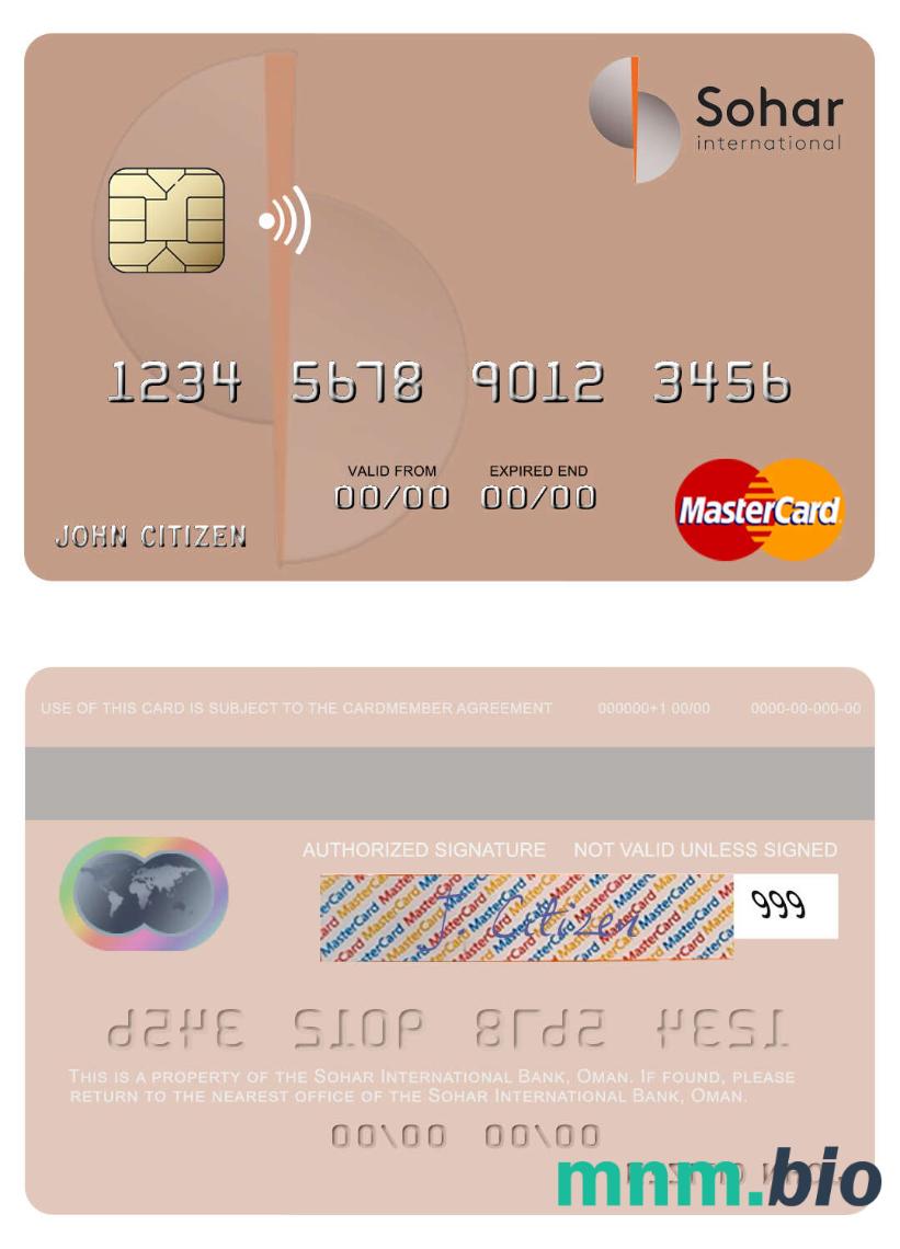 Oman Sohar International Bank przykład karty mastercard w formacie PSD